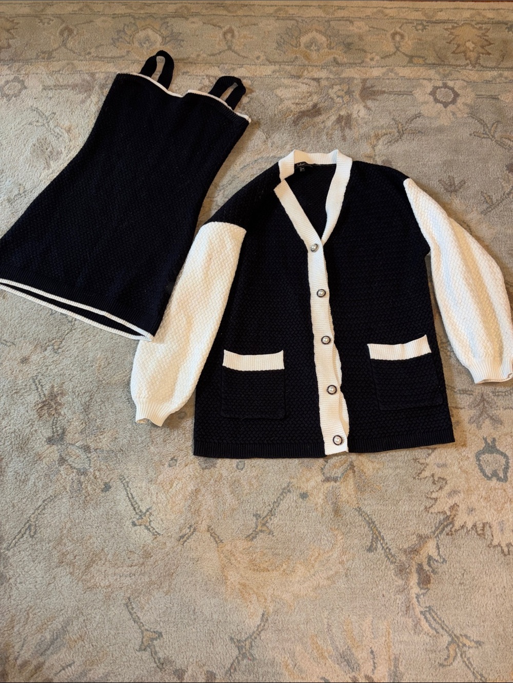 Lulu's Black and White Knit Cardigan Set